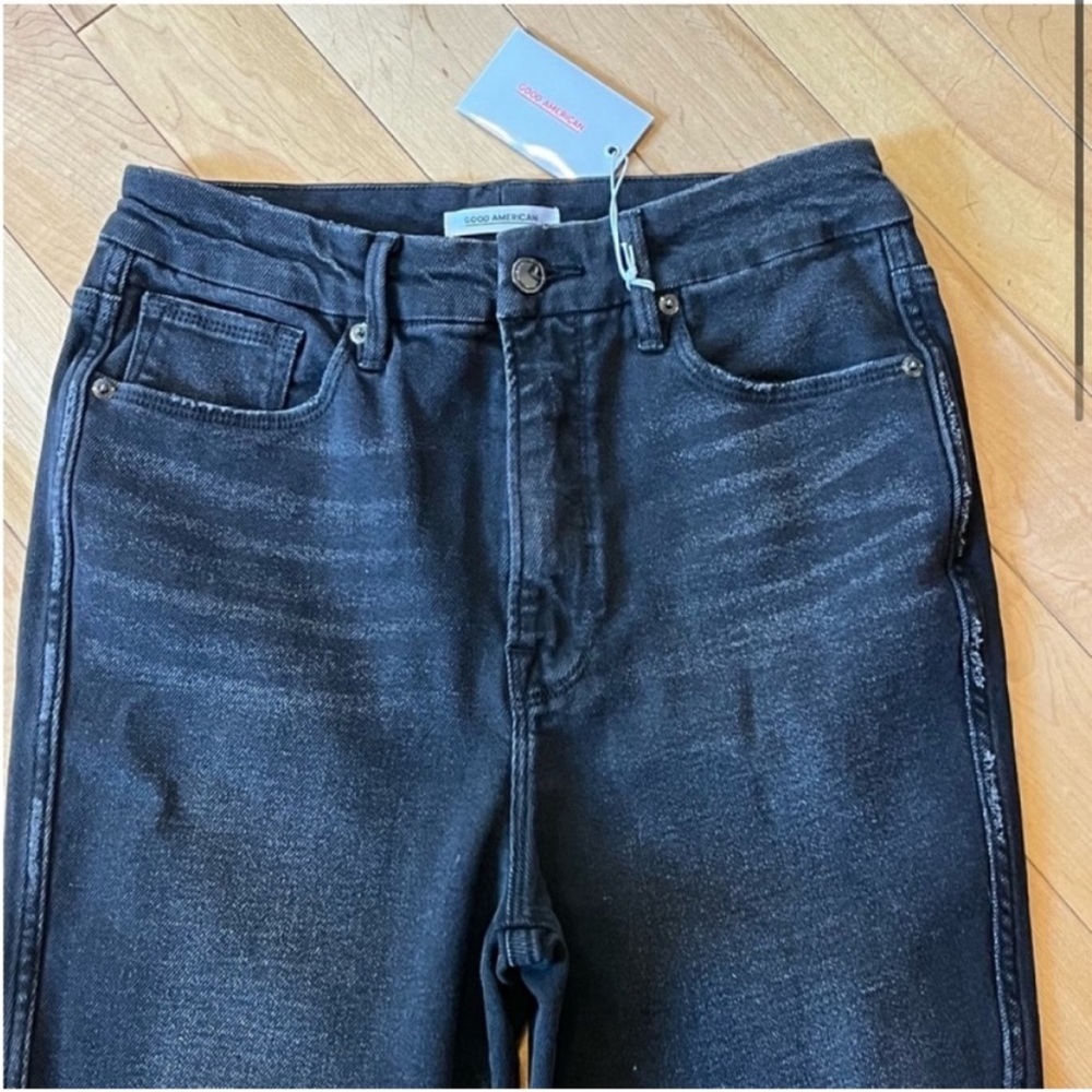 NWT Good American Good Curve High Rise Raw Hem Distressed Black Jeans ten (10) - Picture 2 of 11